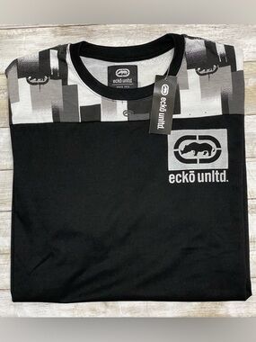 Ecko Unltd Black and White Graphic Block T‑Shirt Size Large New With Tag